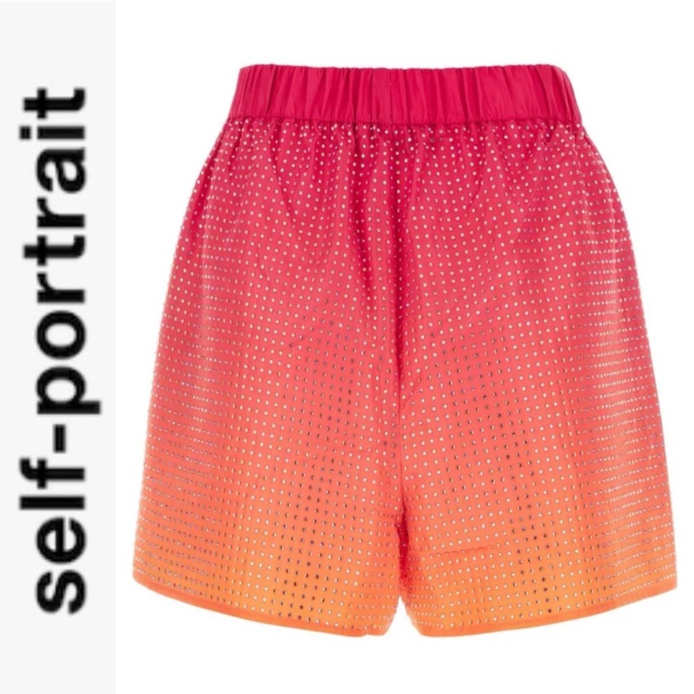 NWT Self Portrait Pink Ombré Crystal Embellished Hotfix Taffeta Shorts 2 - Picture 3 of 16
